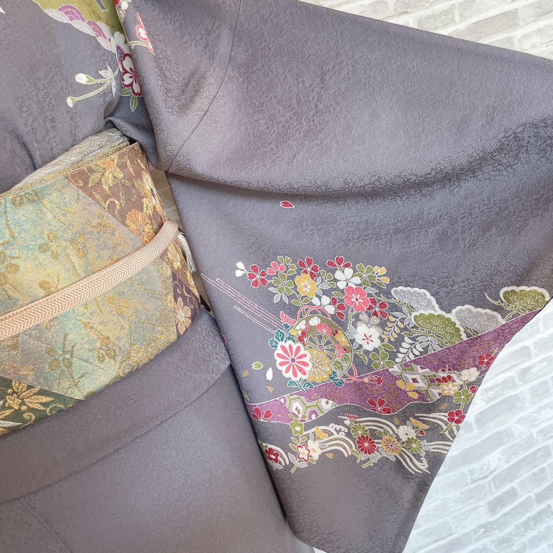 訪問着　フルセット　花ぐるま　流水　鮮やか花々　金彩加工　入学式　Q3