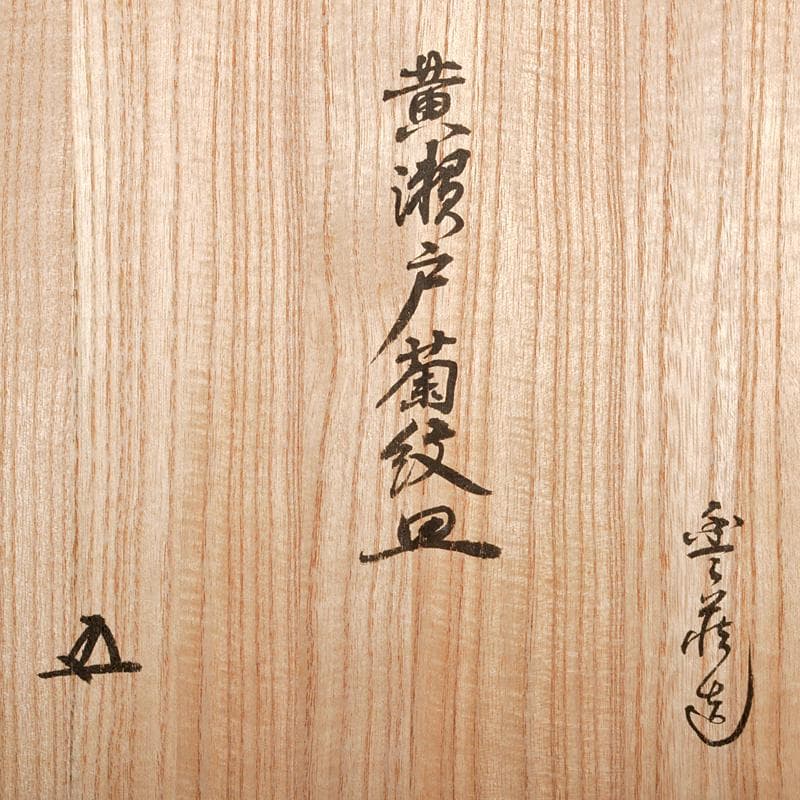 人間国宝　荒川豊蔵作　黄瀬戸　菊紋皿　共布　鵬雲斎極め箱　M　R6945