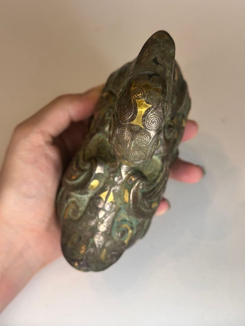 最終価格！【稀少品】中国古董 戦国時代 青銅製 鎏金錯金銀 ガチョウ置物