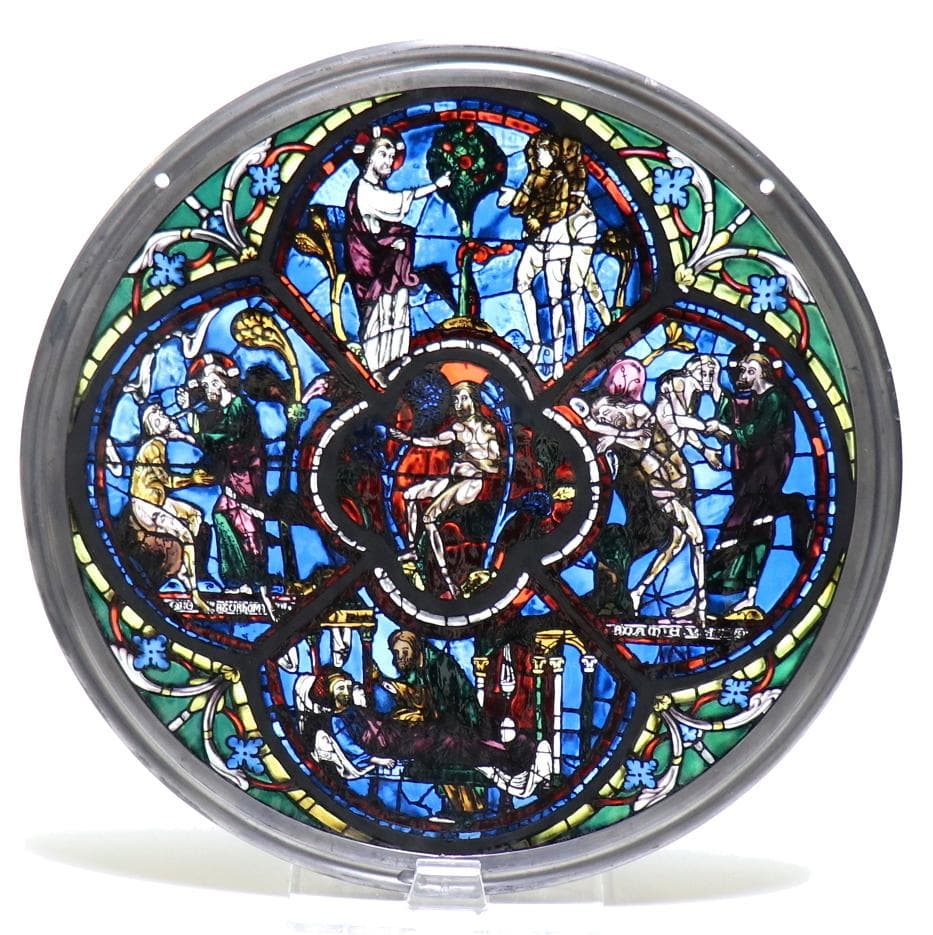 大型 アダムとイブ ヴィンテージ ステンドグラス 教会 旧約聖書 創世記