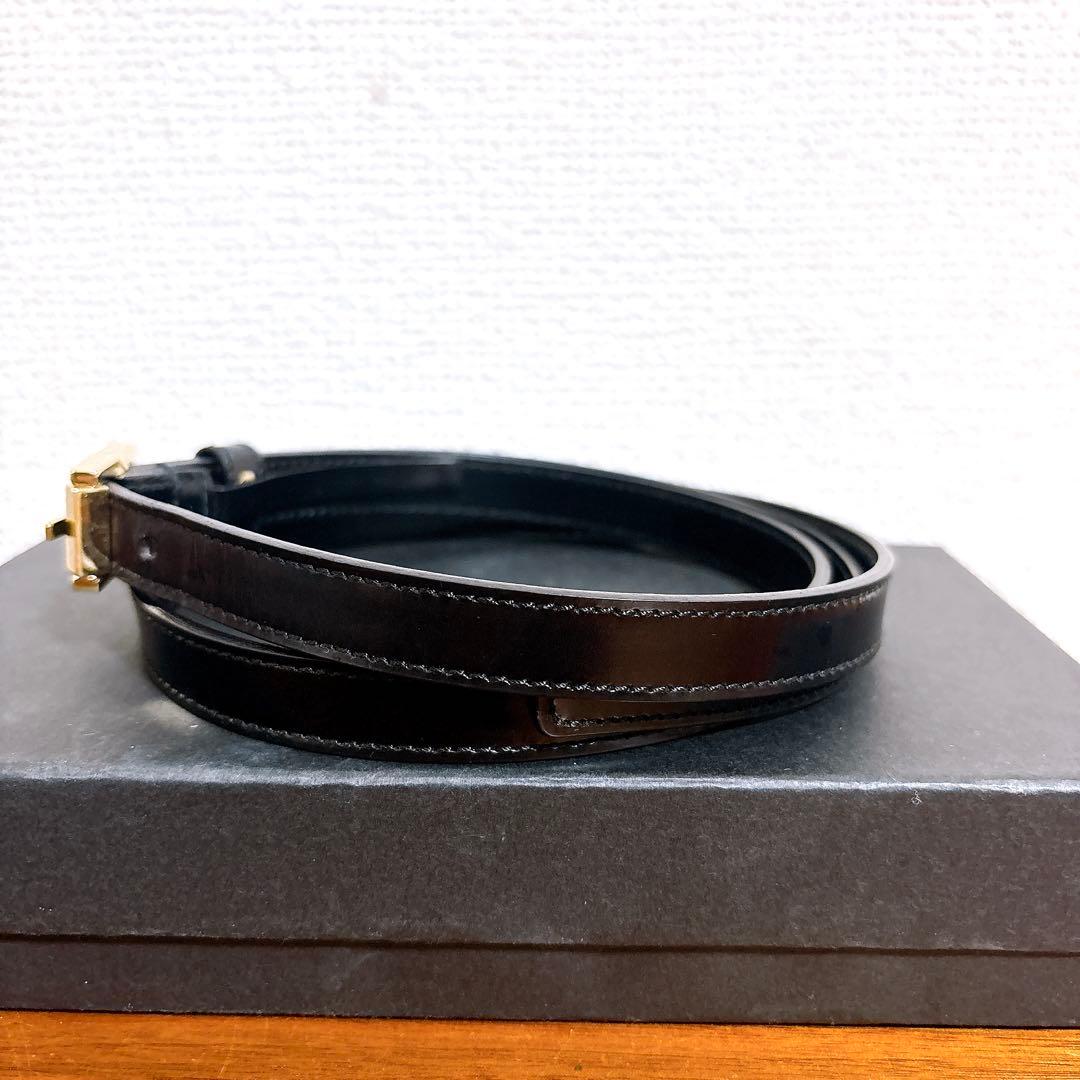 GUCCI グッチ ゴールドバックル レザーベルト ブラック 細ベルト