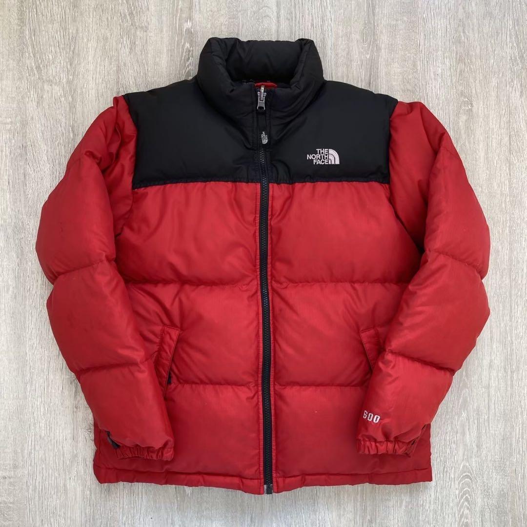 ノースフェイス US規格 600FIL ダウンジャケット レッド×ブラック150