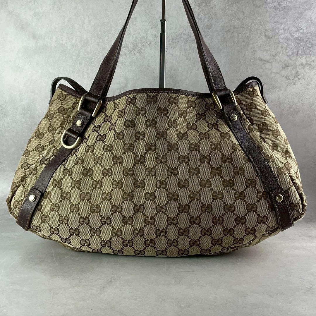 美品 グッチ GGキャンバス ショルダー トート ブラウン 肩掛け A4収納可