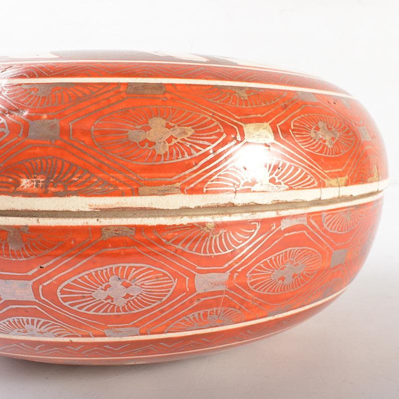 九谷焼　古九谷　八郎手赤絵金彩　人物文　蓋物　菓子鉢　M　R6811