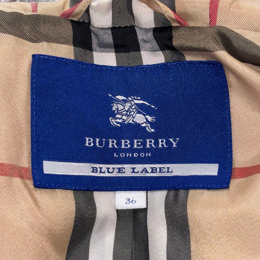 バーバリーブルーレーベル ノバチェック ウールコート アンゴラ混 リアルファー