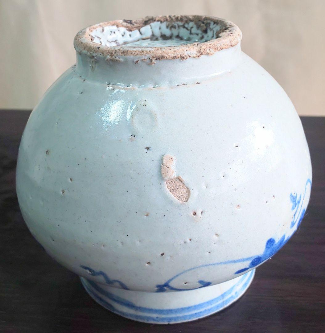 李朝染付小壷 中国古玩 朝鮮美術 染付葡萄蔦文壷