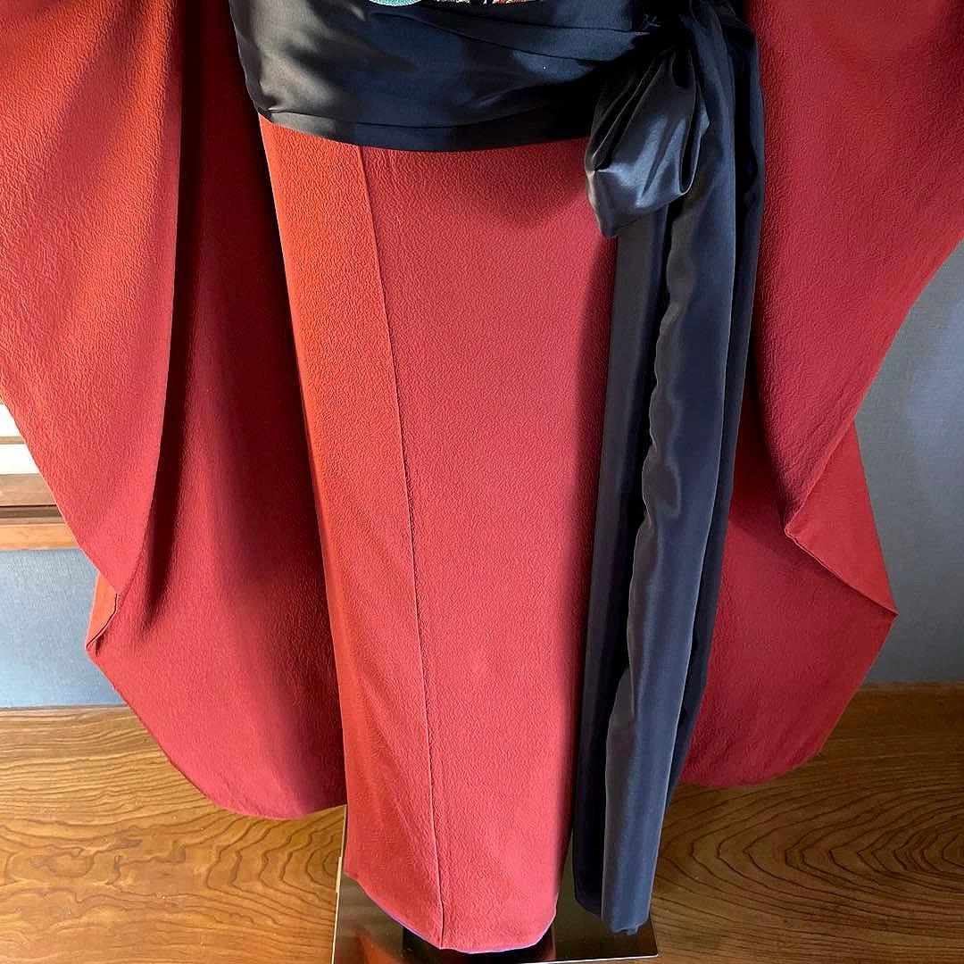 振袖フルセット　ちりめん色無地　成人式振袖　振袖　赤茶　テラコッタ