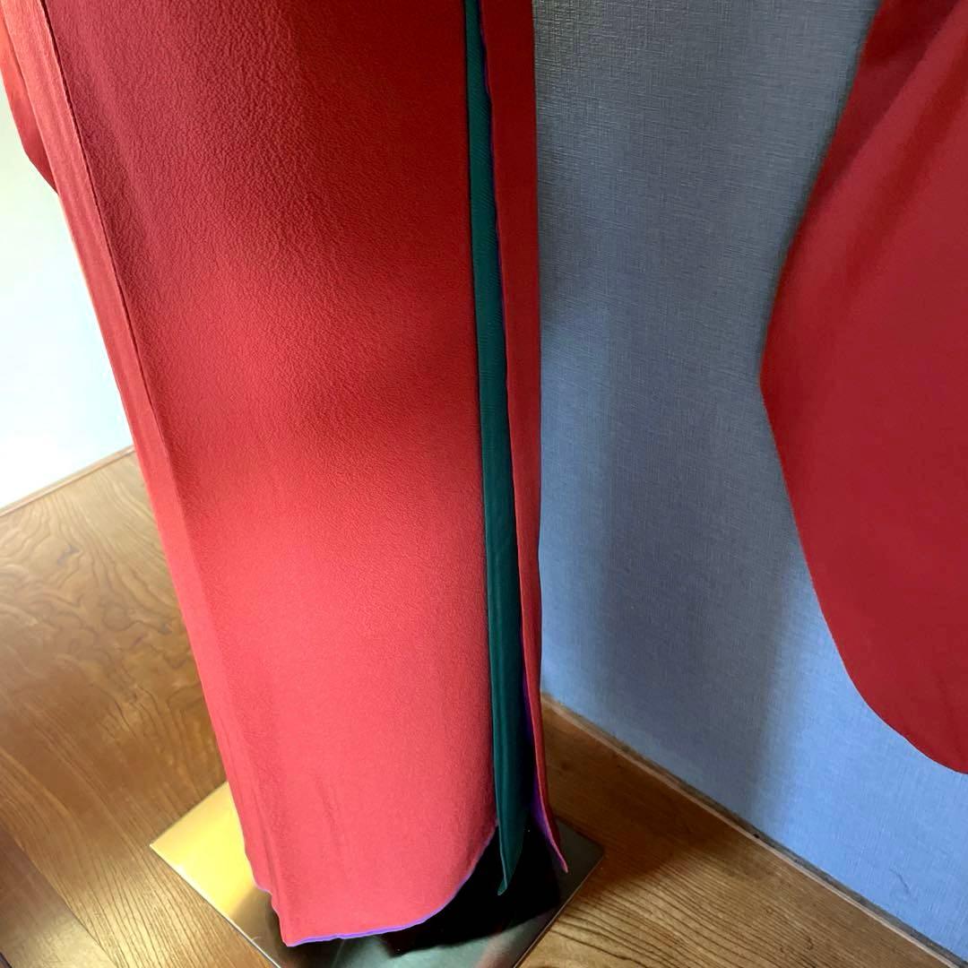 振袖フルセット　ちりめん色無地　成人式振袖　振袖　赤茶　テラコッタ