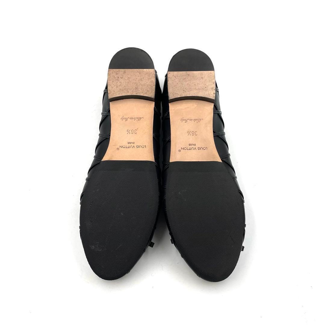 《未使用級》ルイヴィトン フラット リボン パンプス レザー 黒系 36 1/2