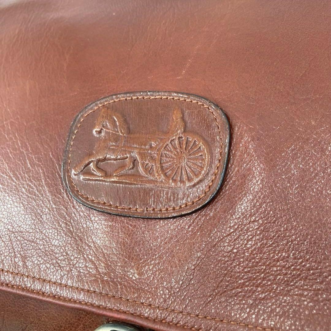 美品✨CELINE セリーヌ ショルダーバッグ 馬車 金具 レザー ブラウン