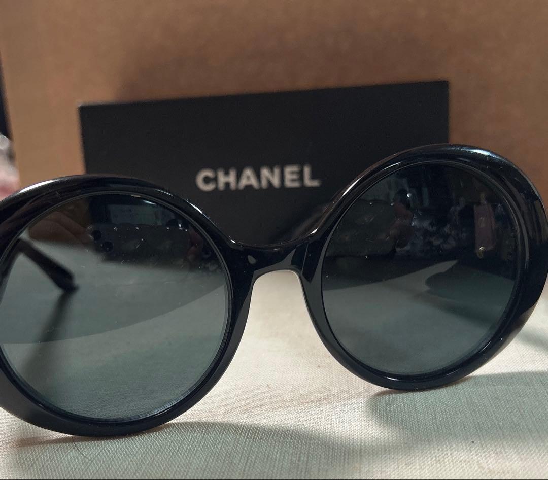 美品✨CHANEL サングラス 黒×金 ラウンド ココマーク 箱付き