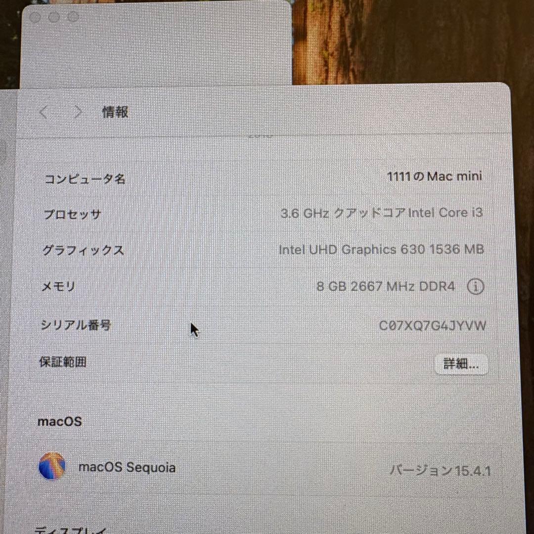 Macデスクトップ Mac mini 2018 (i3/8GB/128GB)