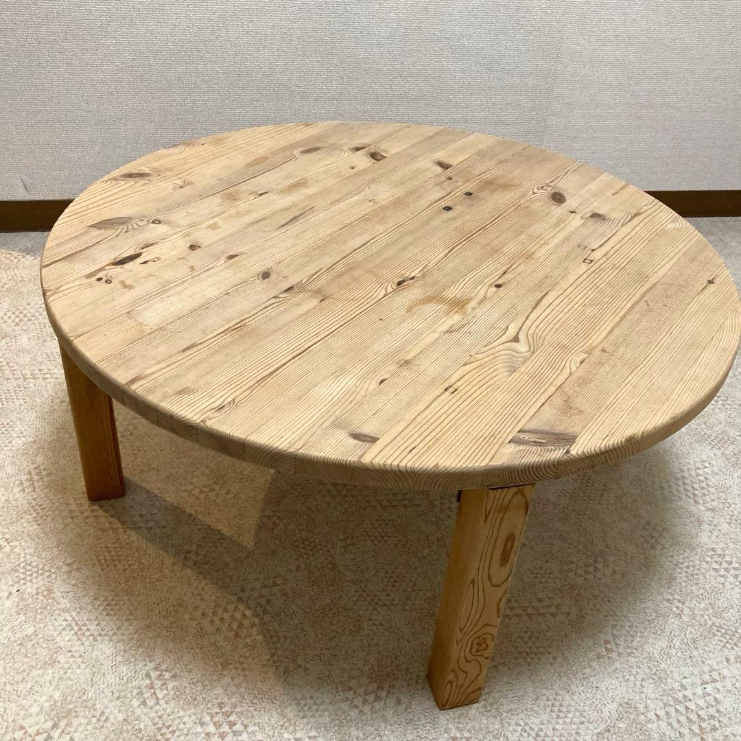 古家具 レトロ 木製 円形ちゃぶ台 折りたたみ式 ローテーブル
