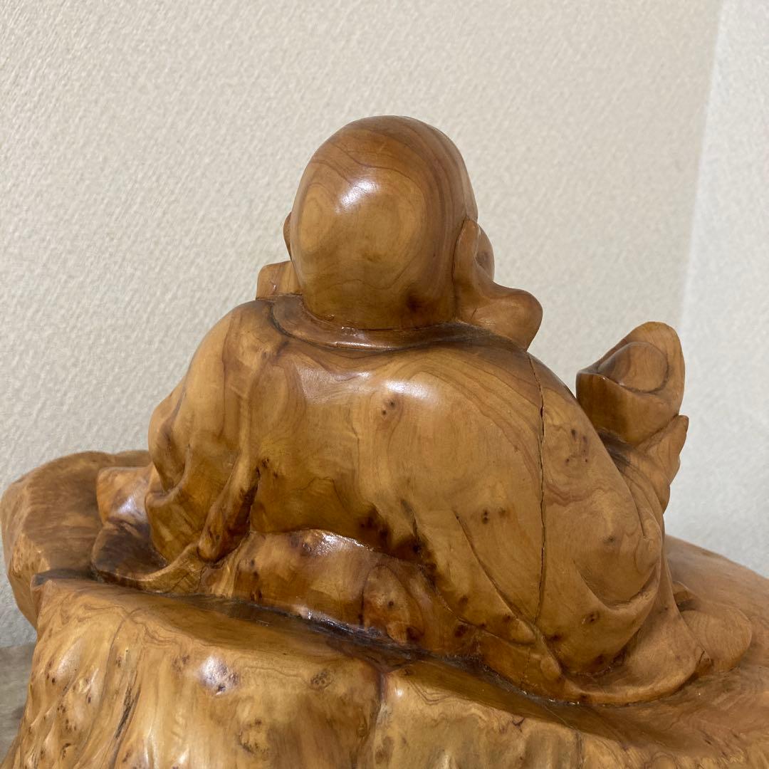 大型　天然木　木彫り　七福神　布袋様　中国美術　置物〈検 オブジェ　 仏像　瘤木