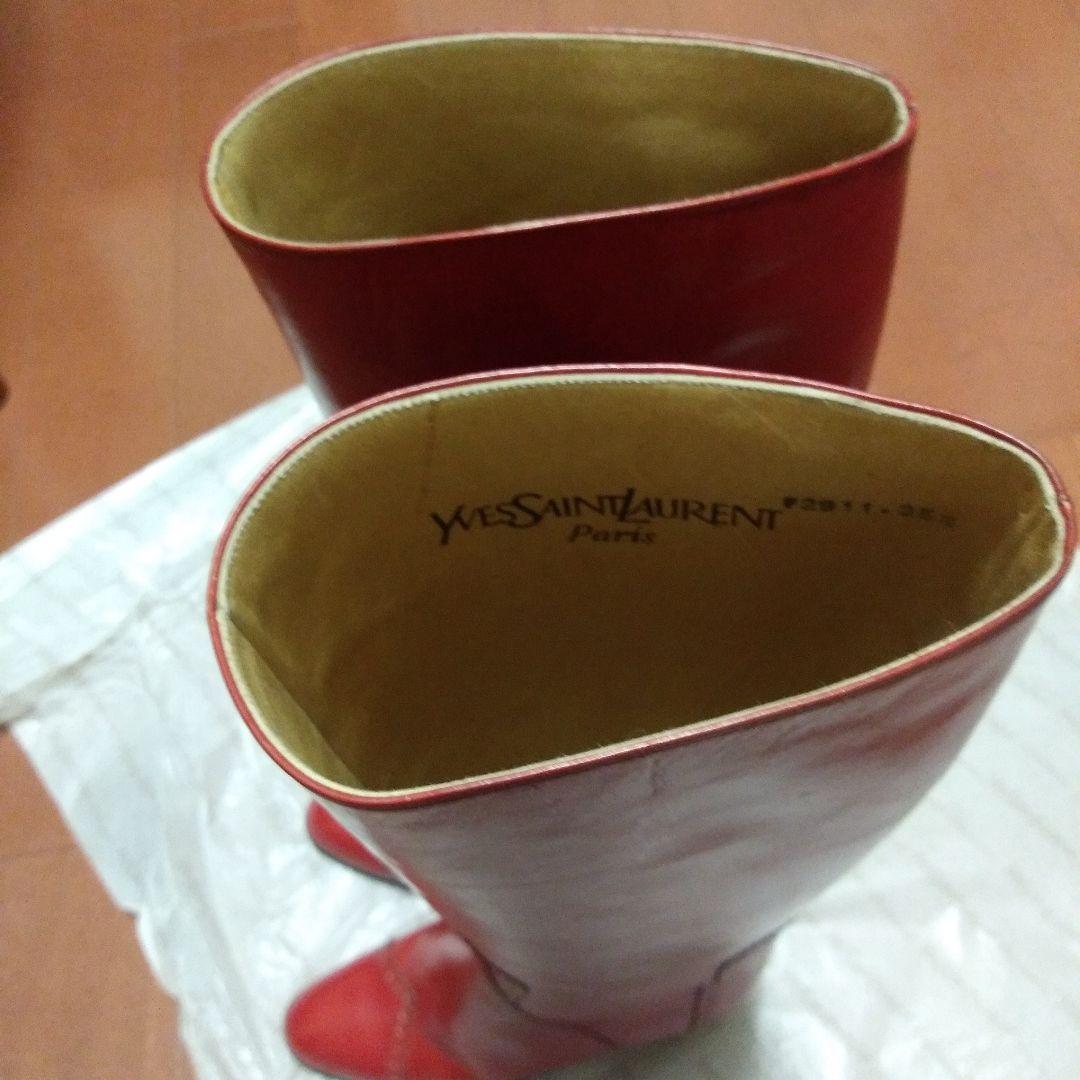 イブ.サンローラン　赤 レザー ロングブーツ 高ヒール