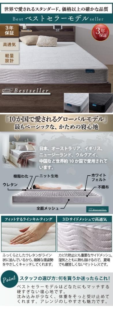 セール！新品 送料込 ダブルベッド 収納 棚 2口コンセント マットレス付 NW