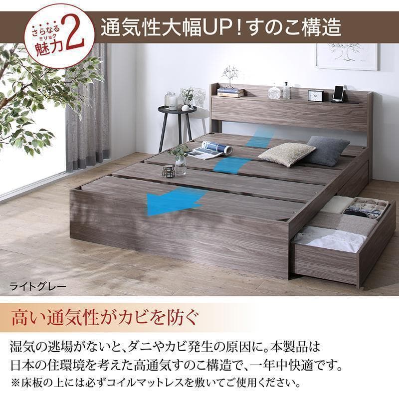 セール！新品 送料込 ダブルベッド 収納 棚 2口コンセント マットレス付 NW