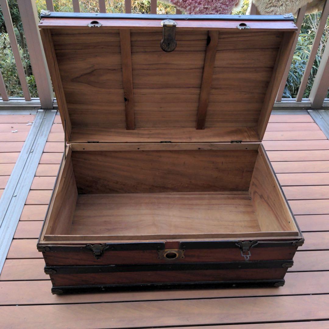 昭和レトロ 旅館トランク 樟木 防虫 木製収納箱 店舗什器 古道具