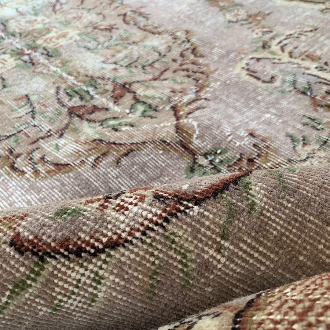 超大判　薔薇　モーヴグレー　241×144 シャビー　トルコ　ヴィンテージラグ