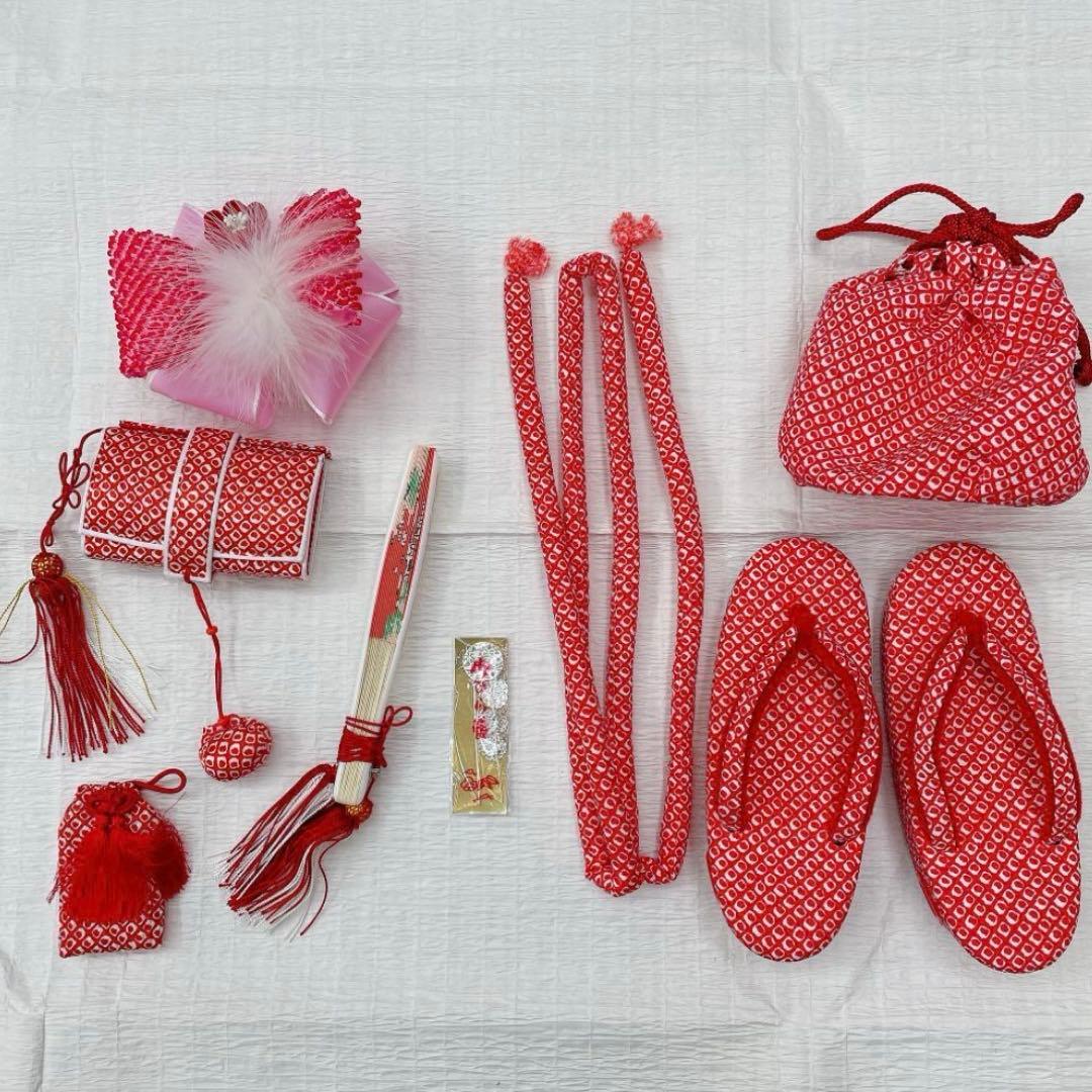 七五三 着物フルセット 正絹　刺繍　赤　被布　3才　女の子