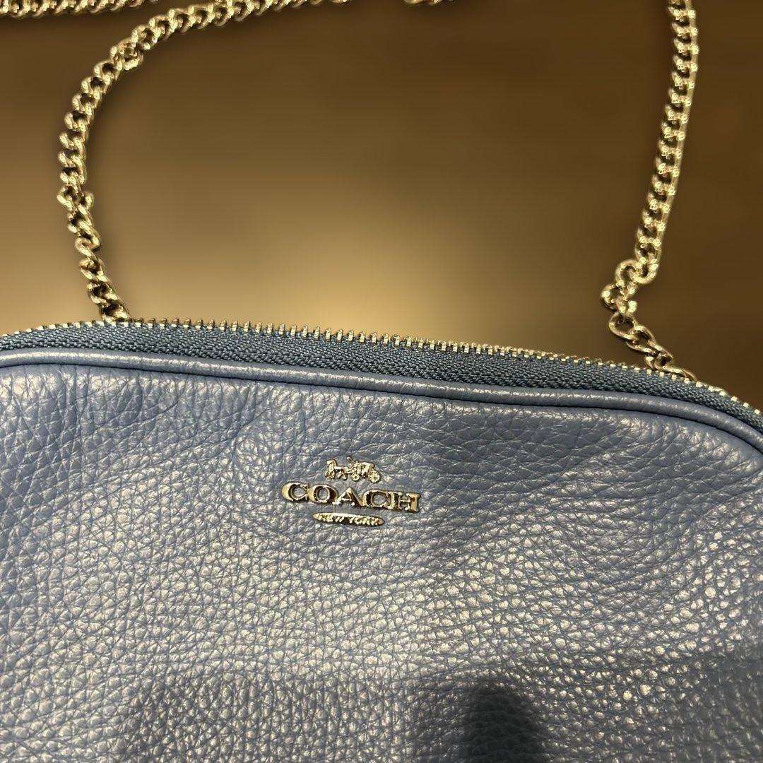 COACH ブルー レザー ショルダーバッグ
