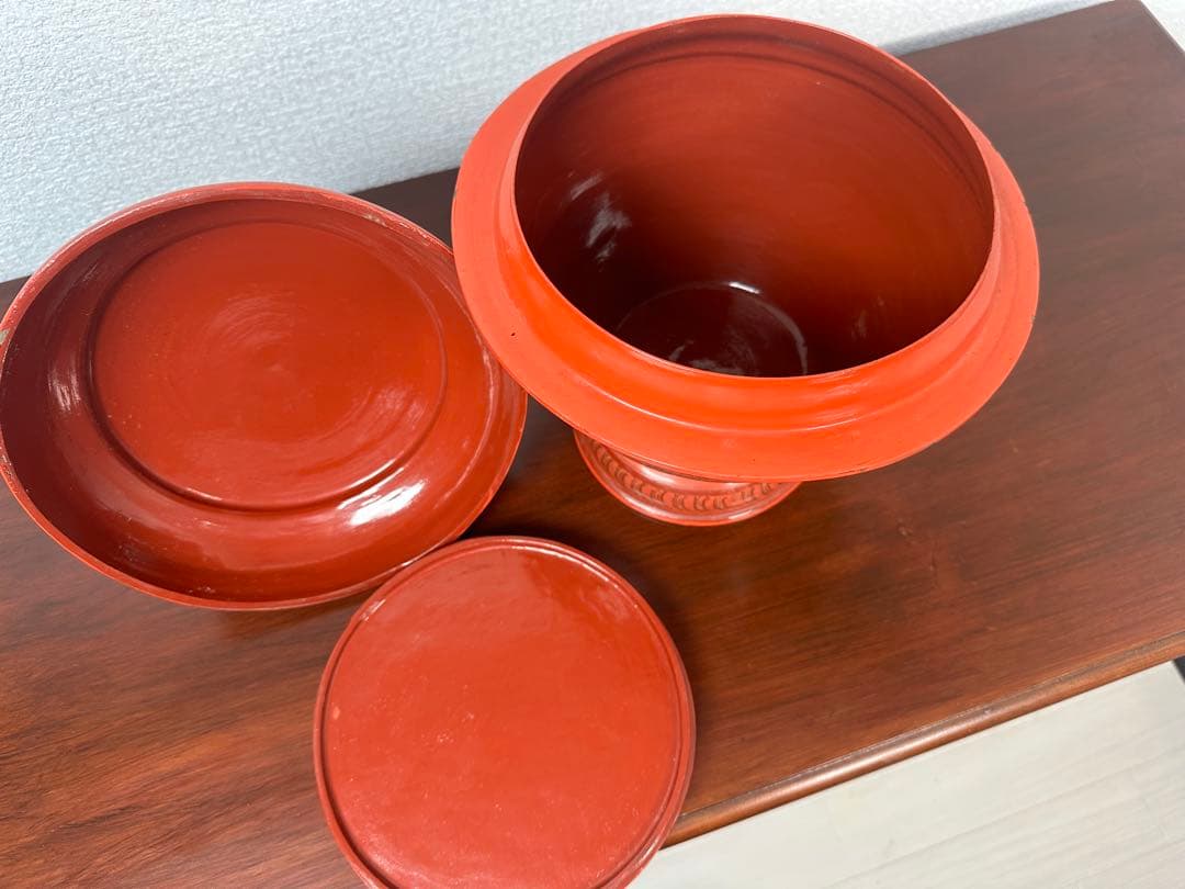ミャンマー アンティーク 漆器 蒟醤 仏塔形 供物器 高さ約41cm ※31※