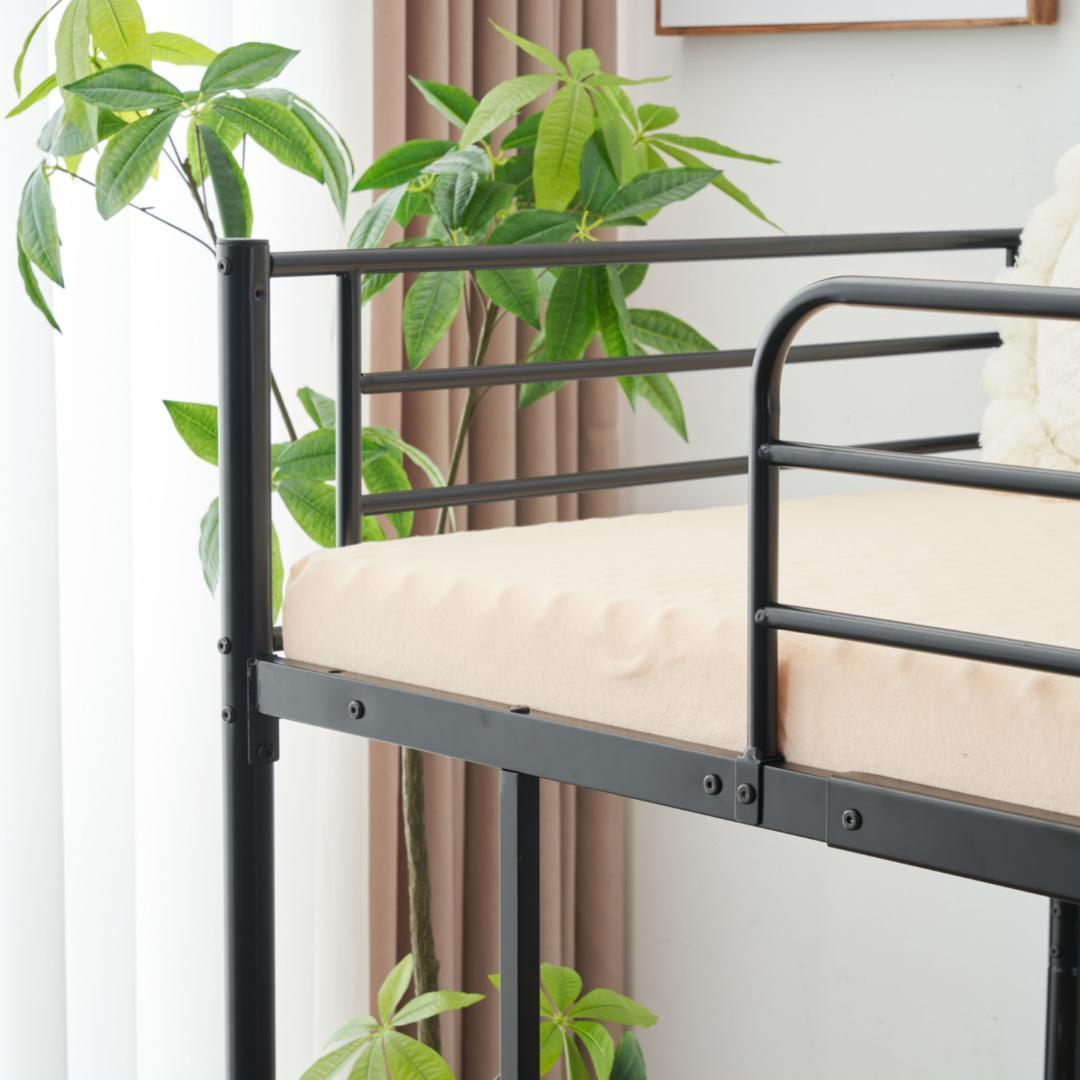 【新作】【ブラック】ロフトベッド パイプベッド シングル ベッド デスク付