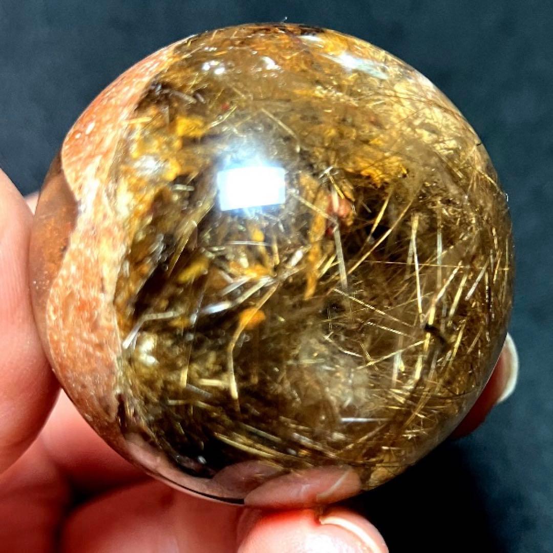 38mm ゴールドルチルクォーツ　丸玉　スフィア　金針水晶