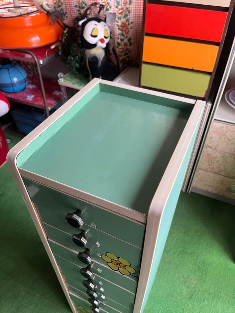 縦型 チェスト グリーン インテリア 引き出し 昭和レトロ 当時物 レトロポップ