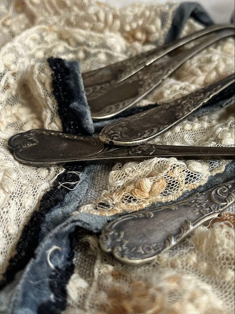 ◆最終SALE◆フランスアンティーク銀5本刻印ティースプーンデザート白銀シルバー