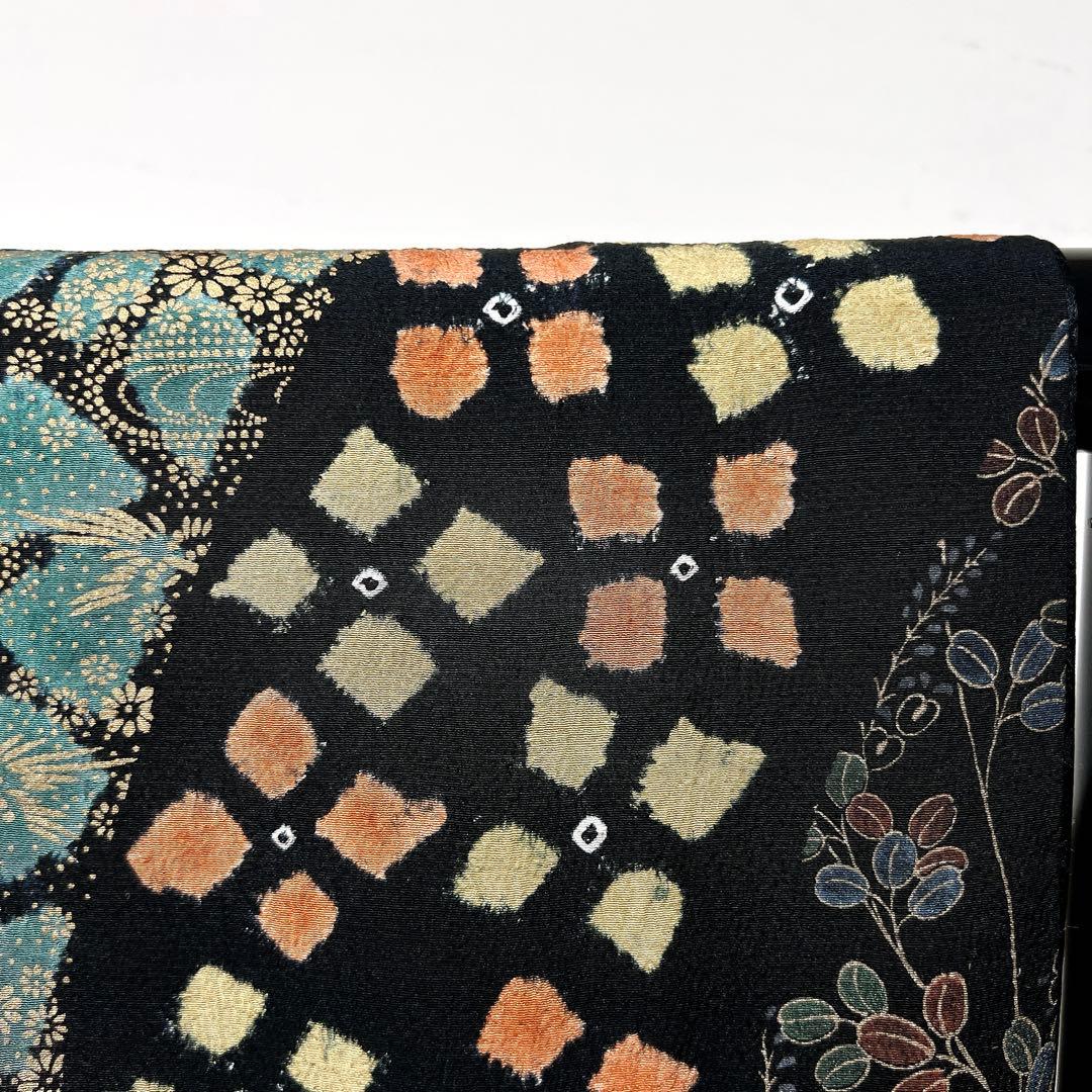 訪問着　黒地　絞り　萩　鳳凰　着物　010k