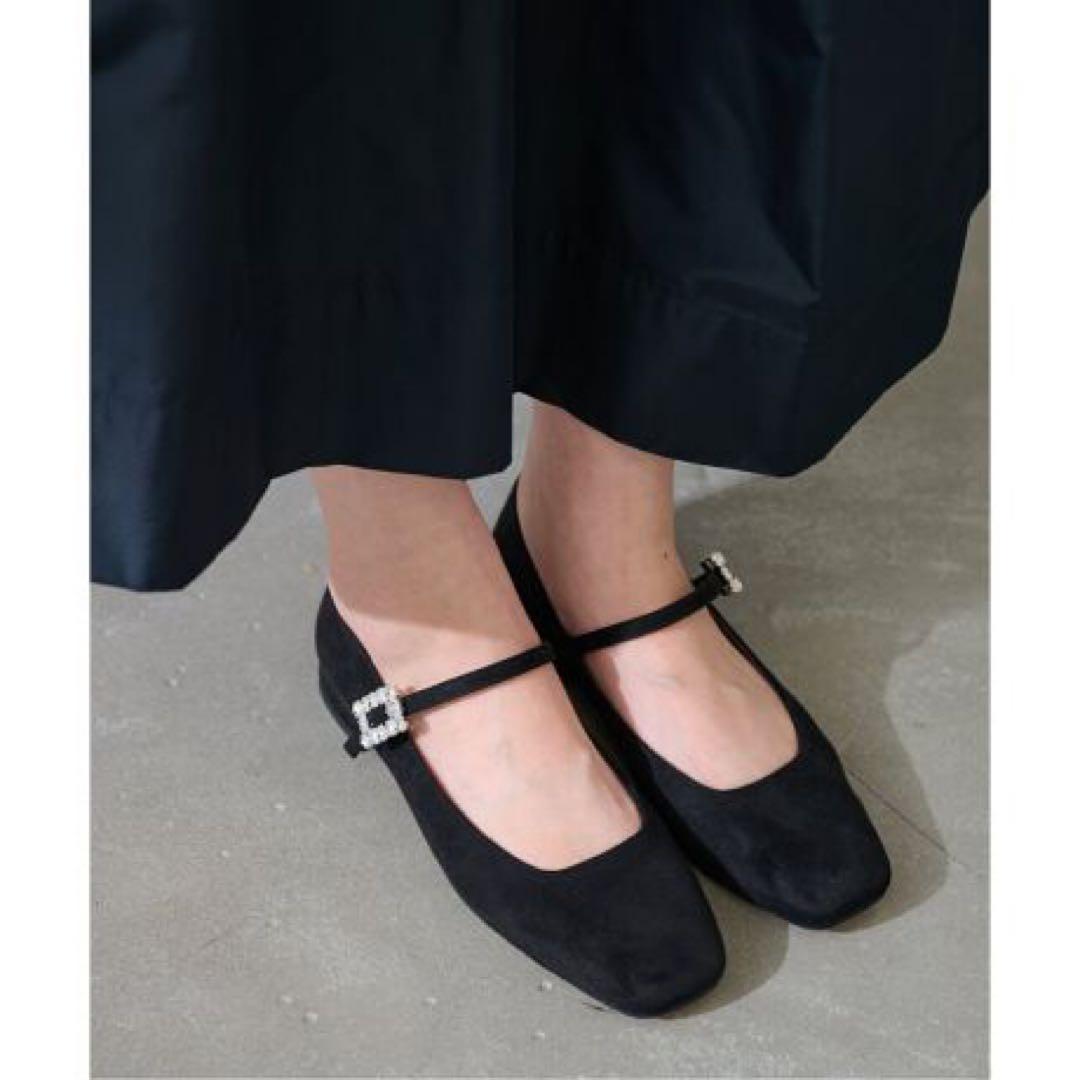 ルタロン スクエアビジューベルト メリージェーン 24.5cm 黒 ブラック