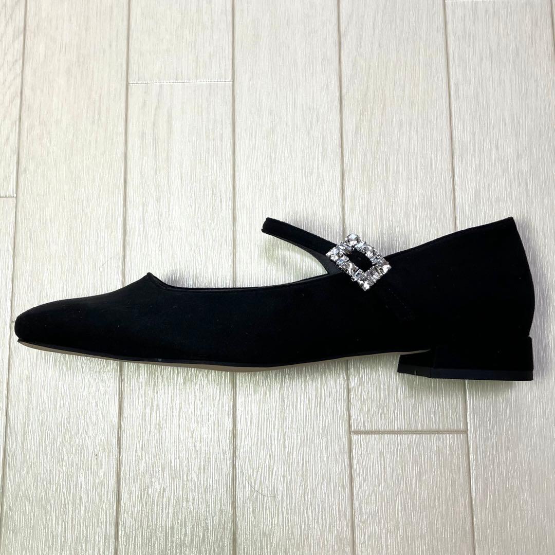 ルタロン スクエアビジューベルト メリージェーン 24.5cm 黒 ブラック