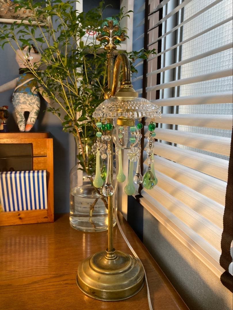 ミニシャンデリア　（メロンドロップ）1920年　フランスアンティーク　シェード