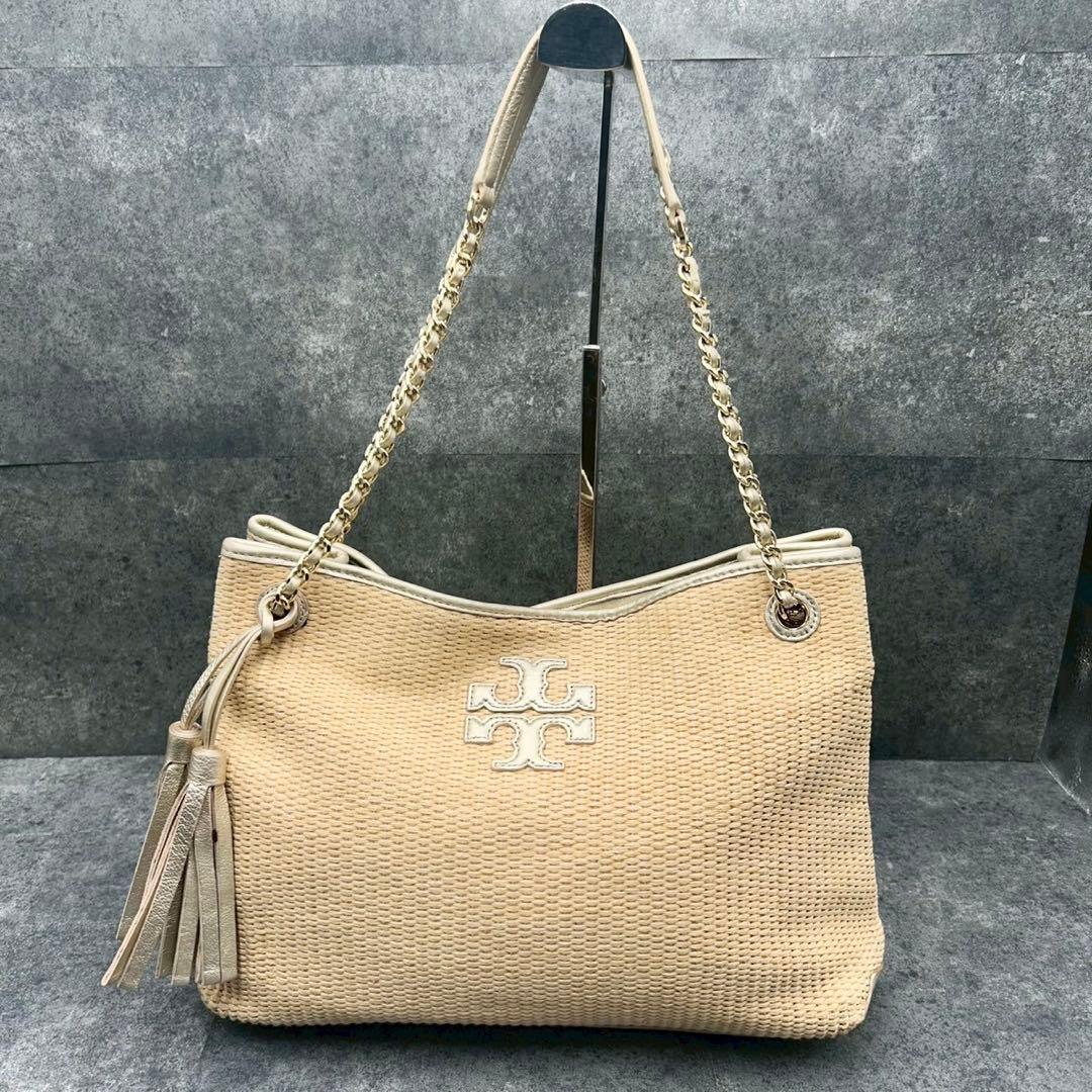 ✨美品✨トリーバーチ　カゴバッグ　2way デカロゴ　大容量　ゴールド