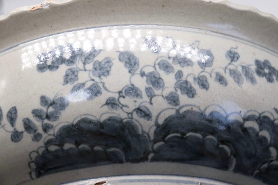 李朝　染付　竹林虎図紋大鉢　訳あり　送料込み250508