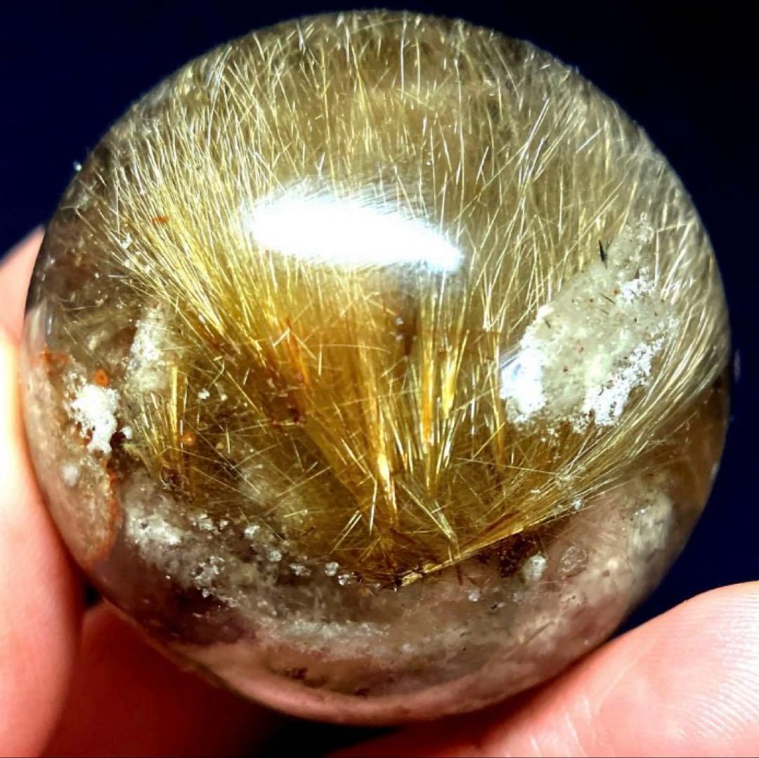 46mm ゴールドルチルクォーツ　丸玉　スフィア　金針水晶