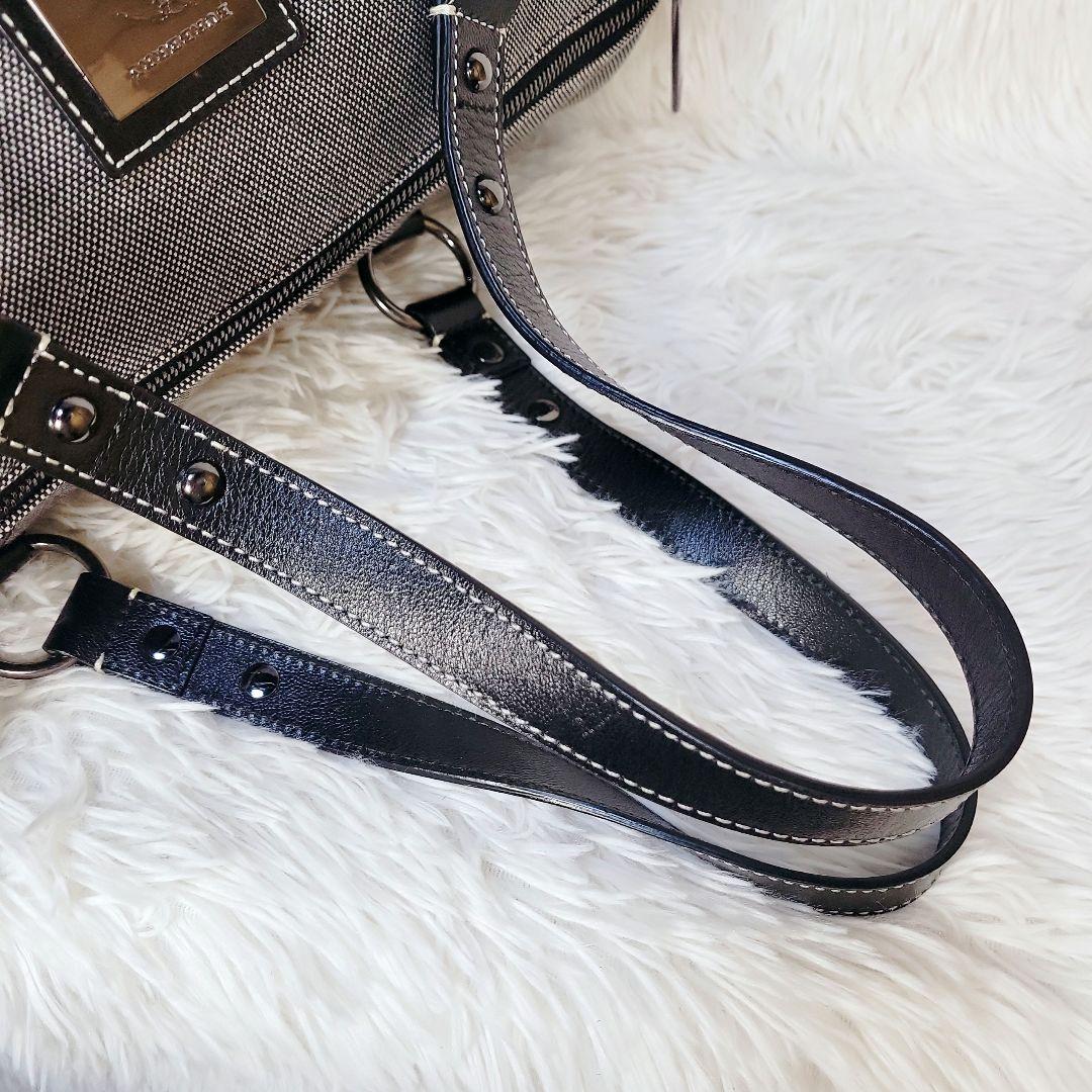 希少✨バーバリー ボストン ハンドバッグ　キャンバス レザー　ロゴプレート