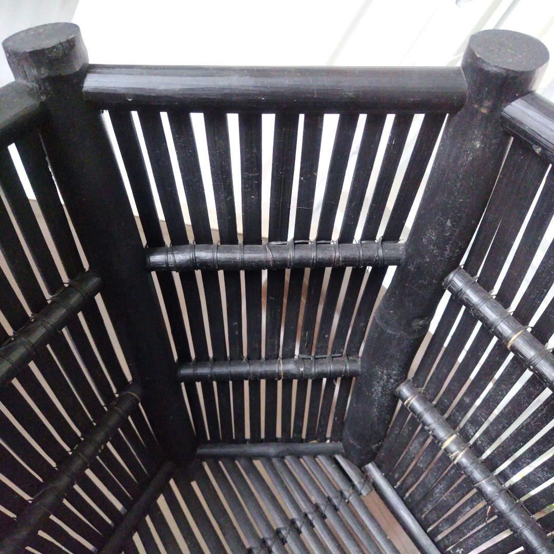 ヴィンテージ 特大バンブー 鉢カバー 六角形 ブラック