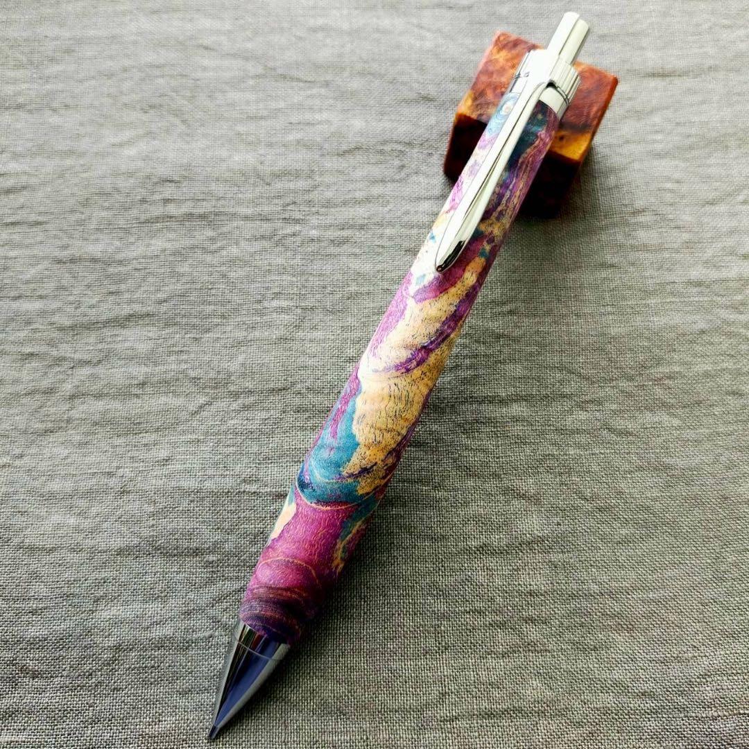 スタビライズドウッド　ハンドメイド　木軸シャープペン　0.5mm　シルバー