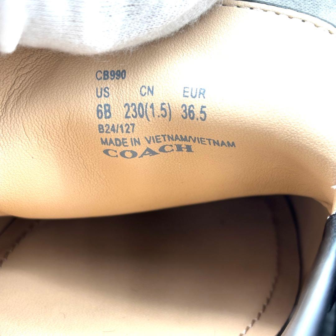 未使用保管品 コーチ リア ローファー C金具 レザー レディース 23cm 黒