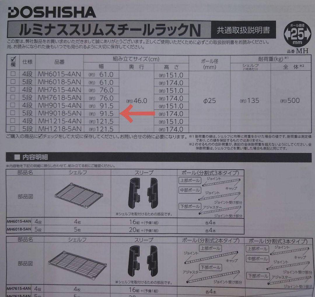なかさん耐荷重1枚当たり135kg 5段90Wメタルラック