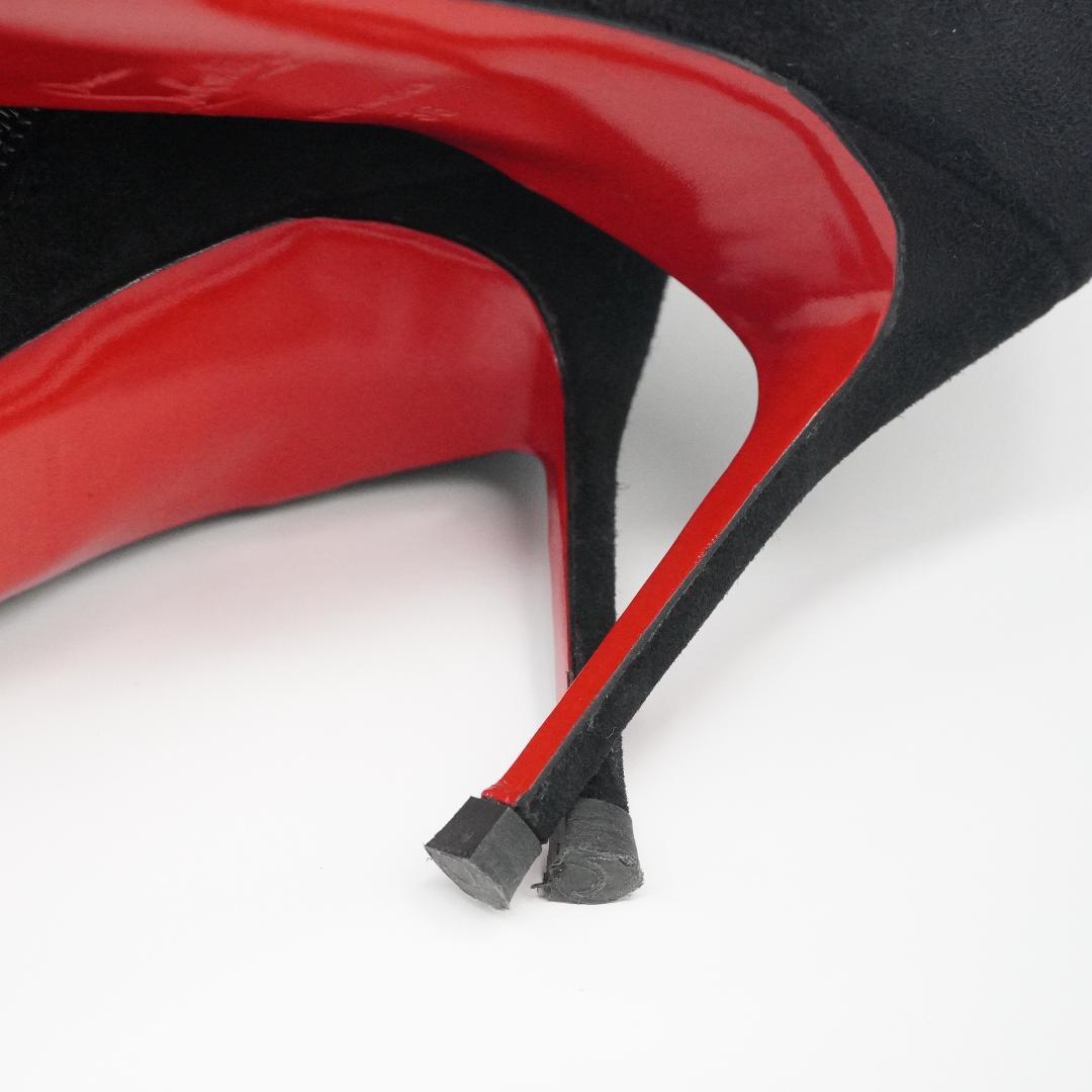 ルブタン 23cm 黒スエードリボン付きブーティ バレンタインデー最適