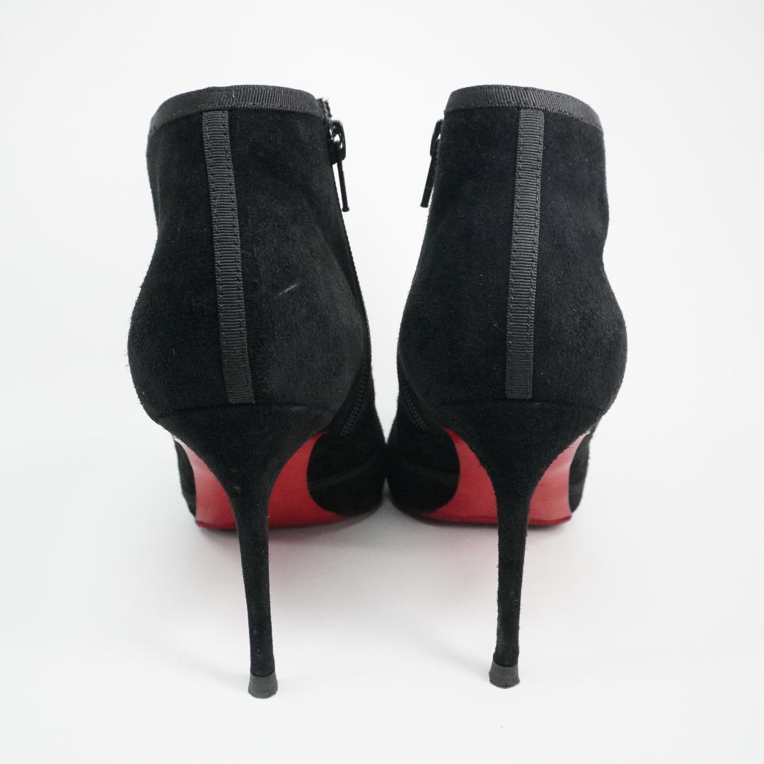 ルブタン 23cm 黒スエードリボン付きブーティ バレンタインデー最適