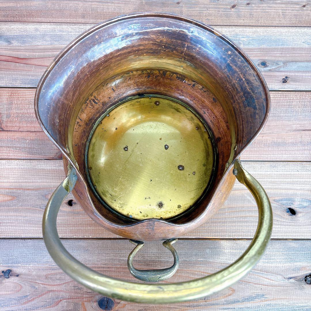 希少品 コッパーコールバケツ イタリア製 暖炉道具 石炭 炭入 ファイヤーツール