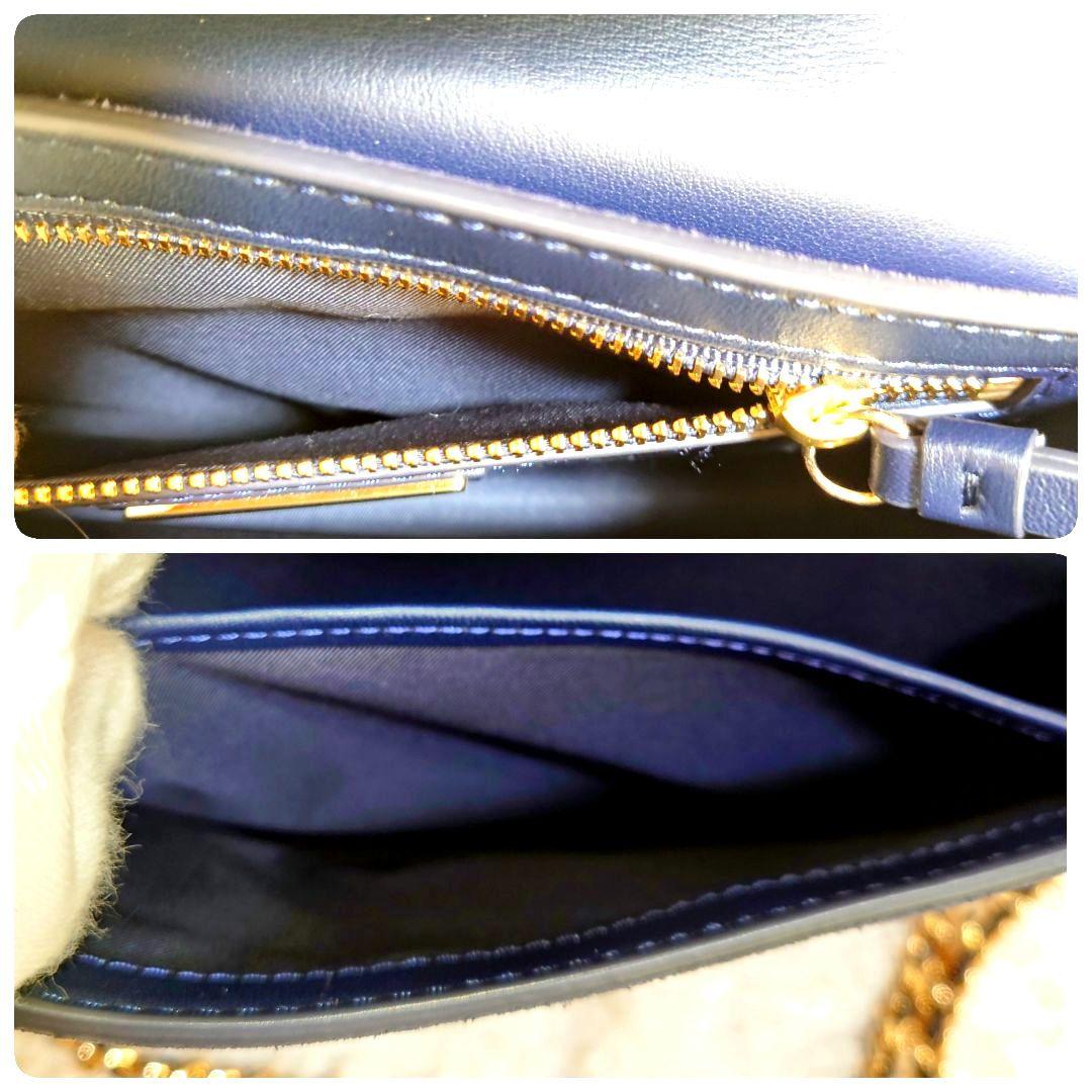 に*む様 トリーバーチ チェーンショルダーバッグ パーカー 刺繍 花柄 ネイビー