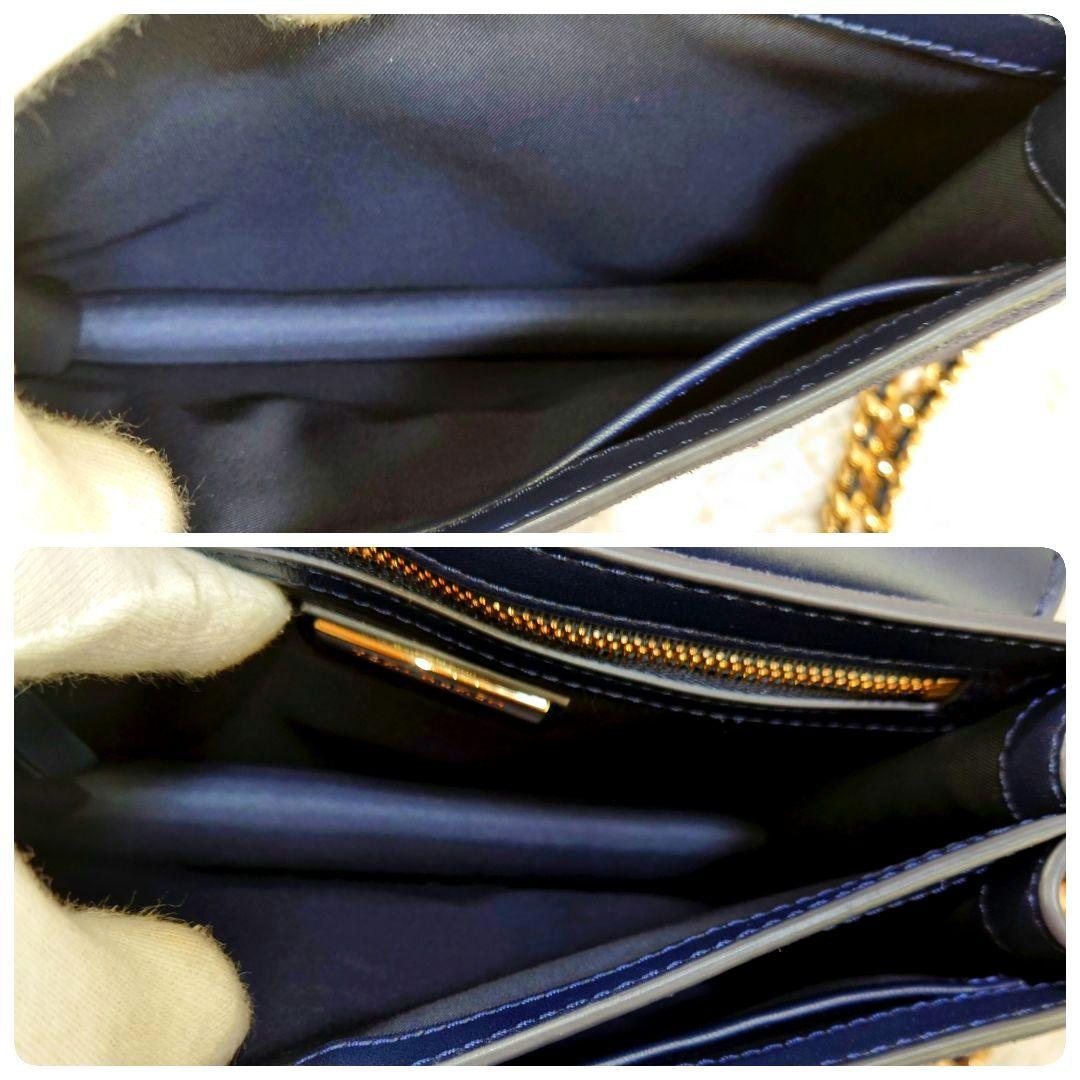 に*む様 トリーバーチ チェーンショルダーバッグ パーカー 刺繍 花柄 ネイビー