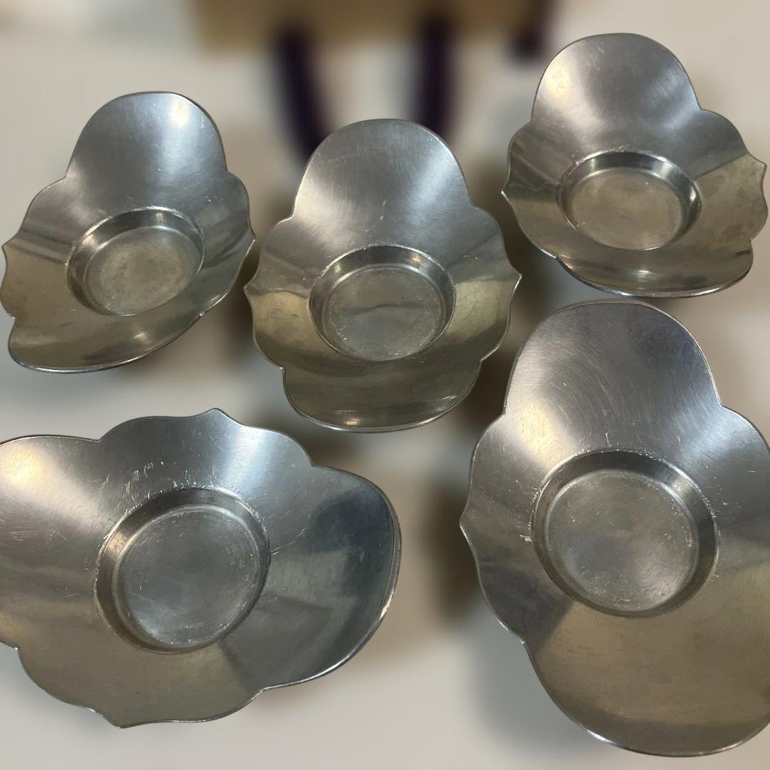 茶道具 純錫 茶托 5個セット 共箱