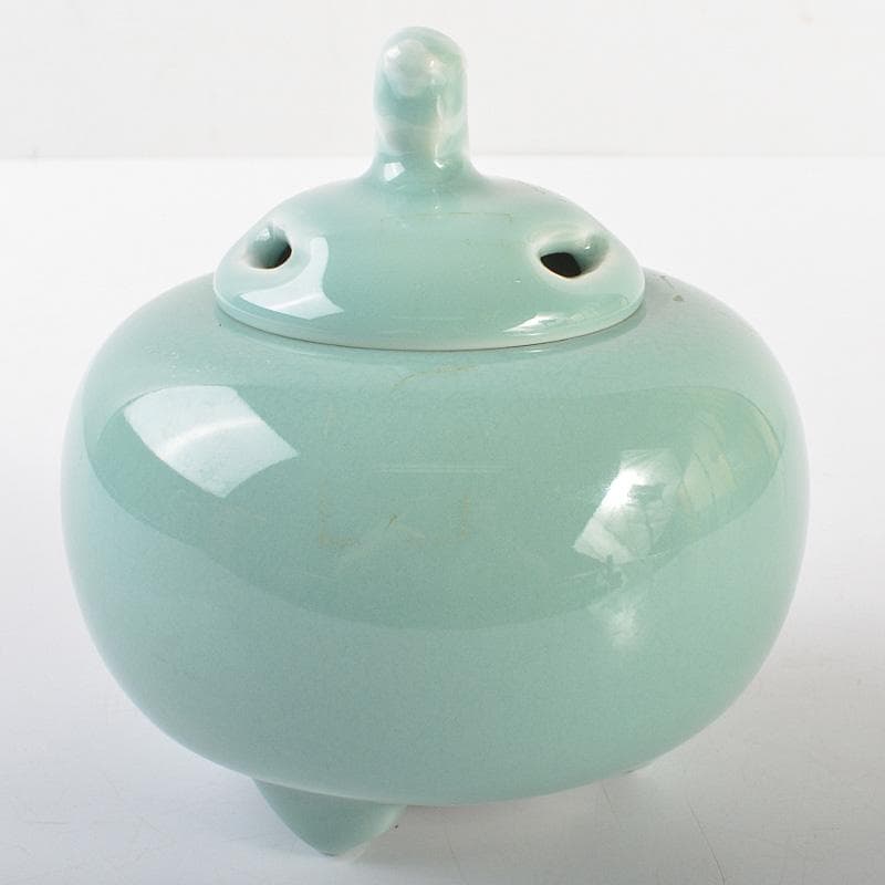 茶道具　板谷波山作　青磁　三足香爐　共布共箱　M　R6770