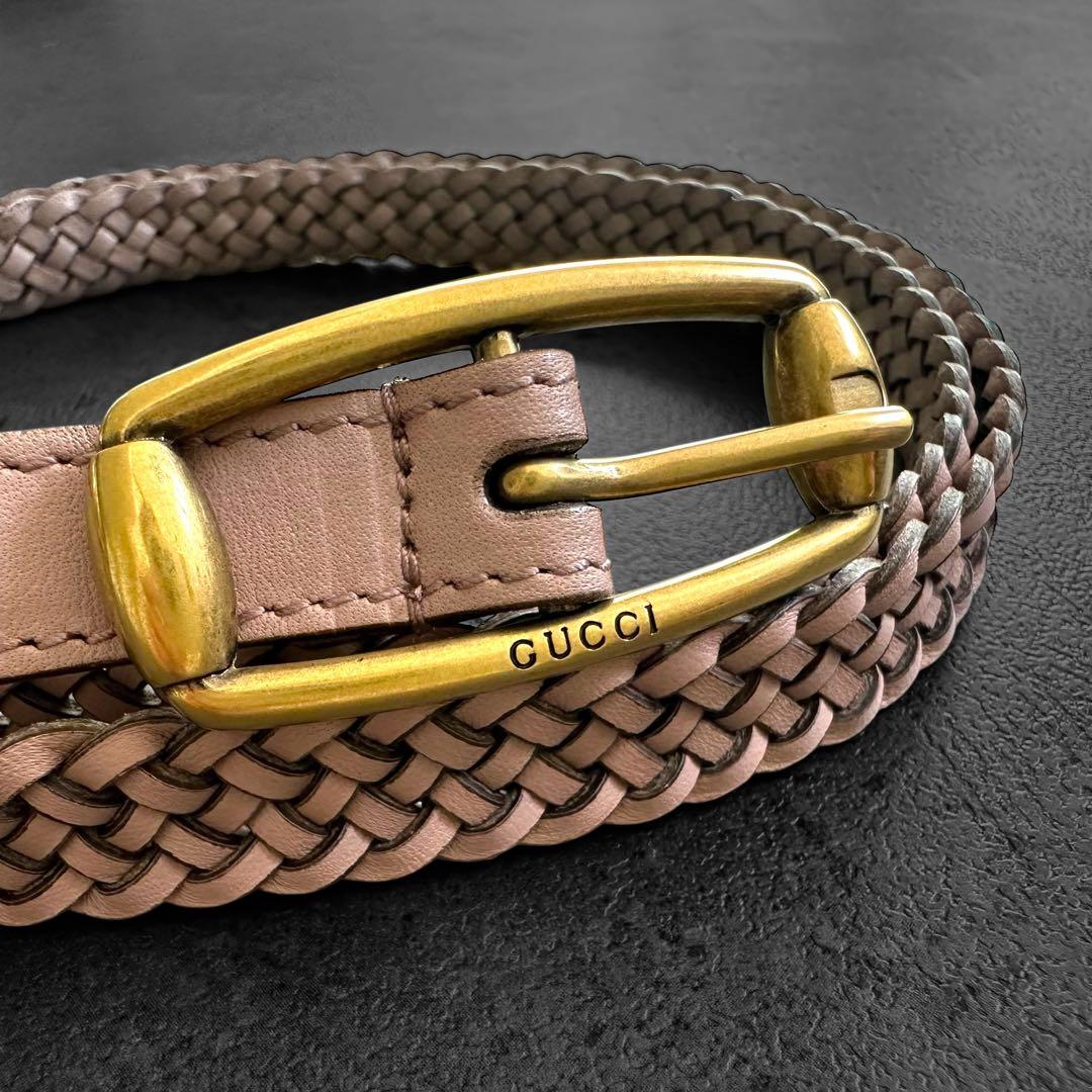 小物 GUCCI Braided leather belt Smoky pink